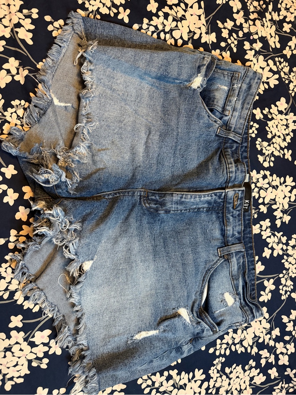 Kut from the Kloth Distressed Light Blue Denim Jean Shorts
